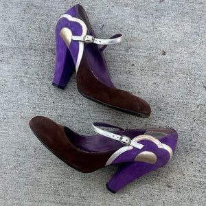 Vintage Marc Jacobs Purple and Brown Heels with Gold Accents Sz 39